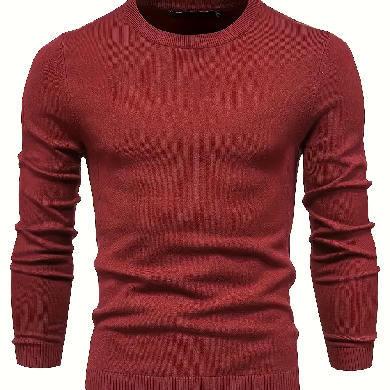 2024 Men's Solid Color Round Neck Pullover Knitted Sweater