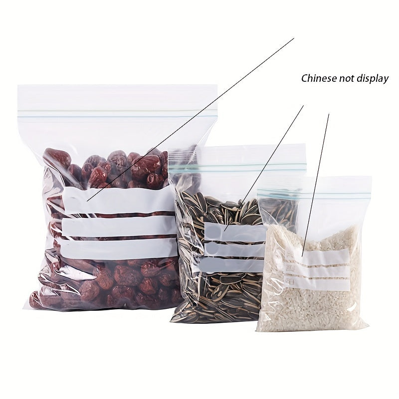 Reusable double-layer seal bags in a pack of 30, made of thick, food-grade plastic to keep your food fresh and suitable for freezing. Ideal for storing fruits, vegetables, and meats in the kitchen, these transparent bags are essential for sealing and