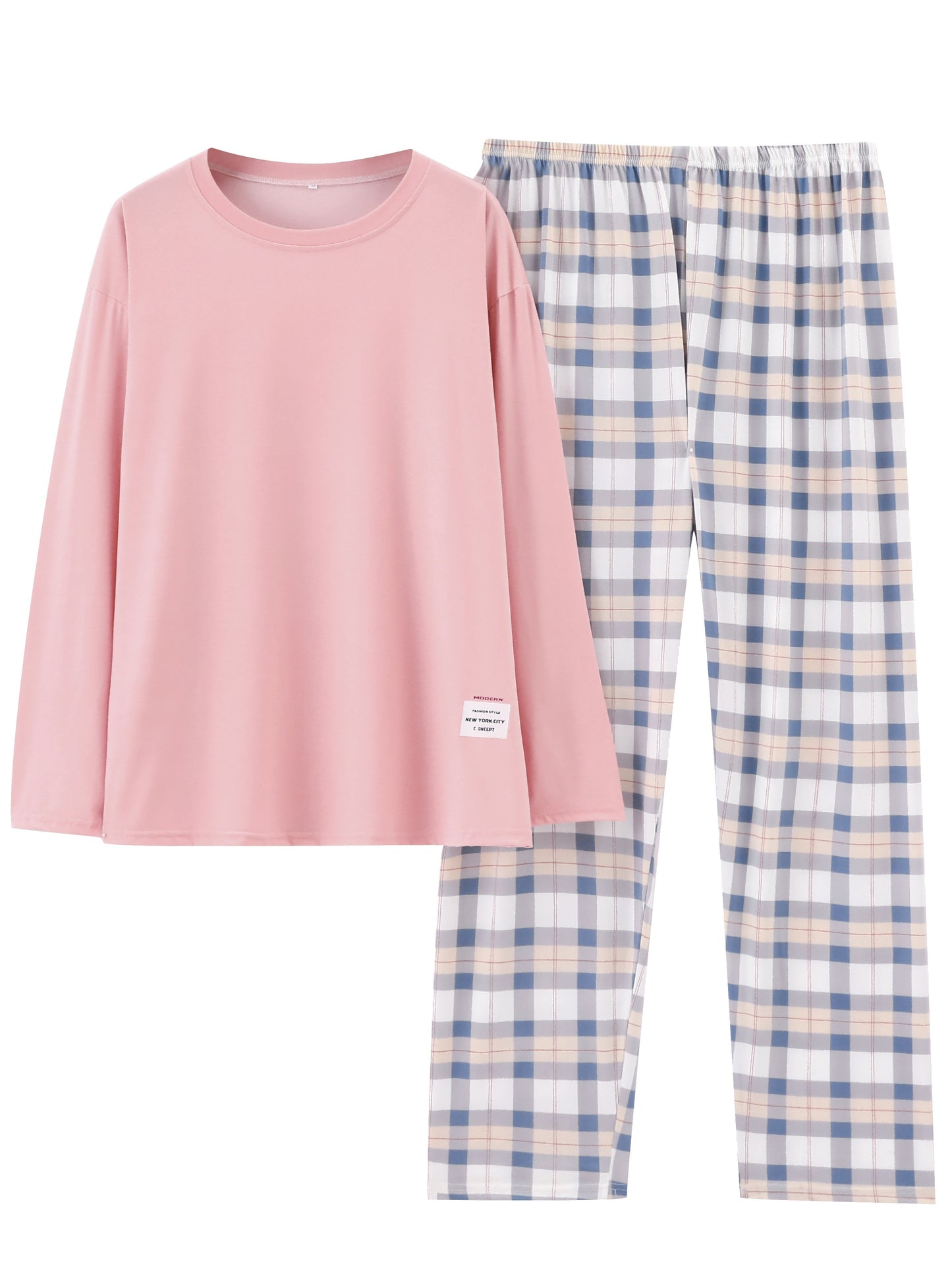 Spring and Autumn Plaid Long Sleeve Pajama Set, Cozy Home Wear