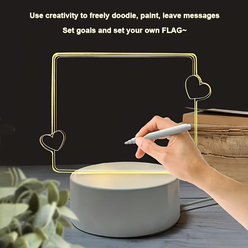 USB LED table lamp with erasable writing board, warm ambient light, switch control, and no battery needed - ideal gift option for home decor.