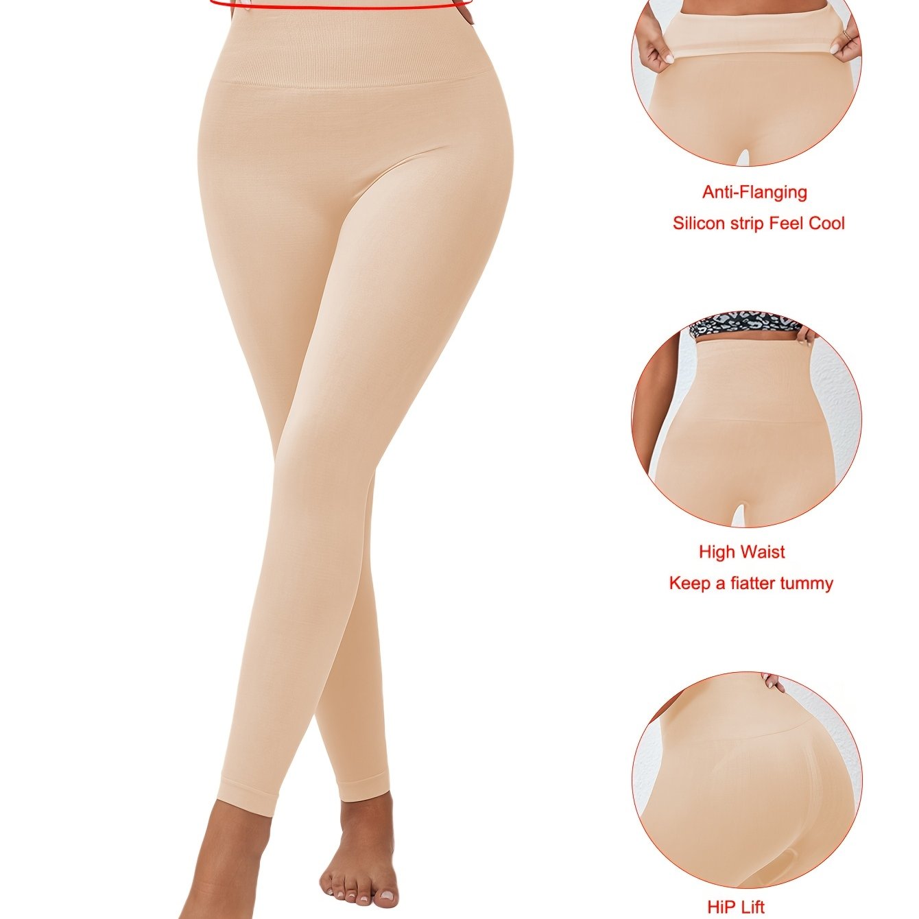 High-waist seamless leggings made of polyamide knit fabric, in solid color with high support, featuring anti-flab silicone strip for yoga and sports.