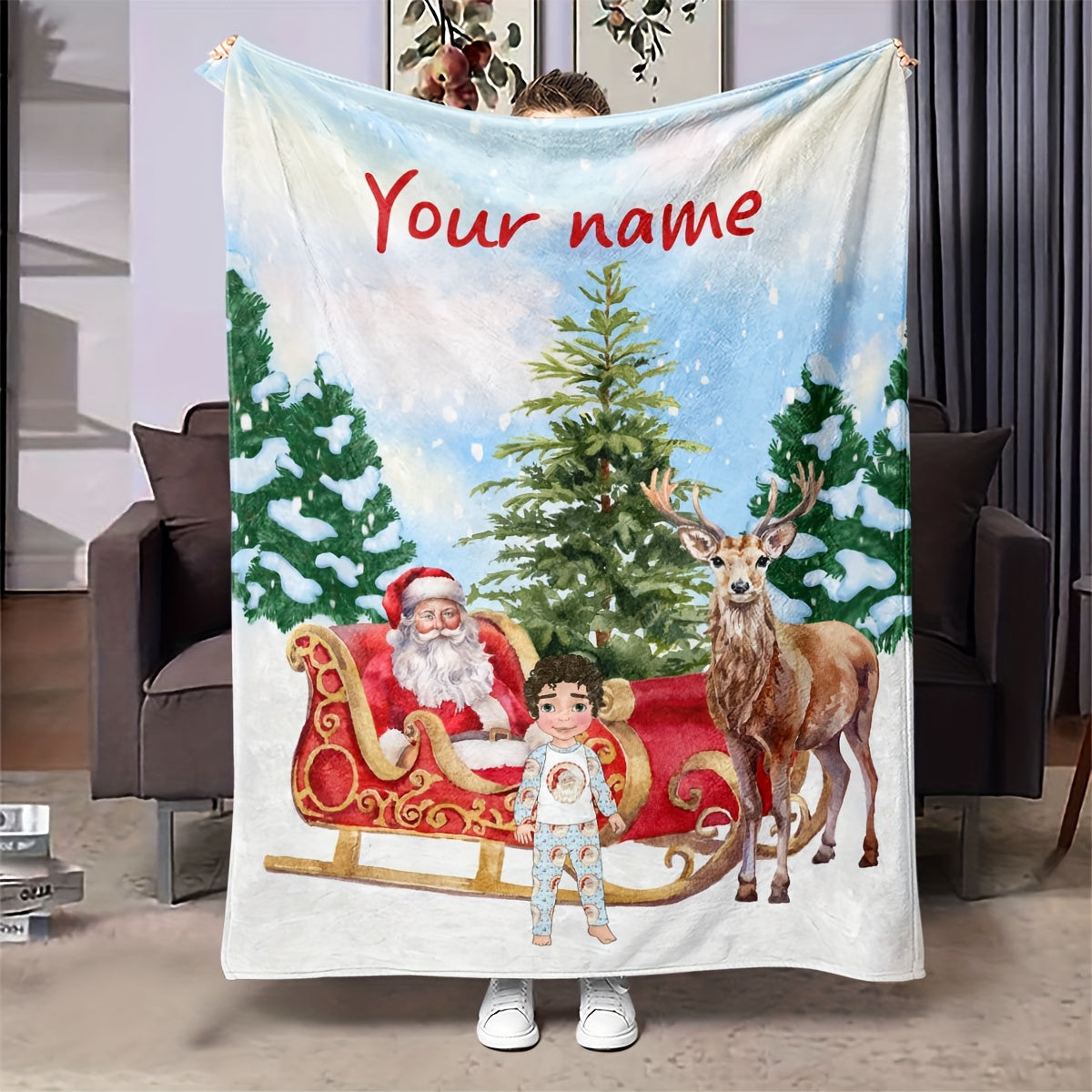 Warm and Cozy Polyester Flannel Fleece Throw Blanket with Customizable Christmas Style. This Multifunctional Decorative Blanket is perfect for all seasons with a Contemporary Style, Digital Print, Knitted design, and Polyester Lining. Available in Mixed