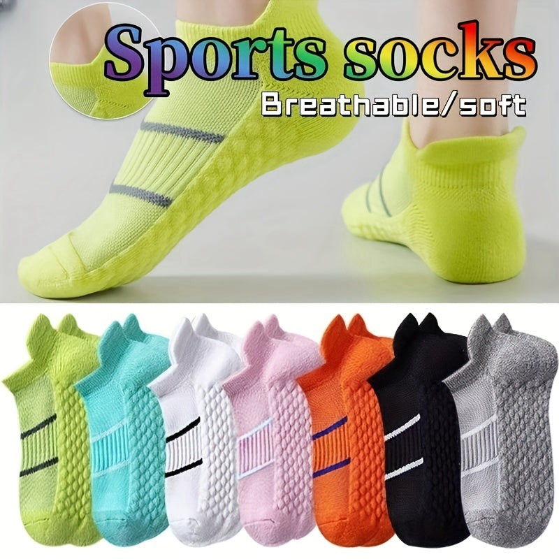 7-Pack Performance Sports Socks with Heel Protection, Breathable Polyester and Spandex Blend, Striped, Cushioned for Running, Hiking & Marathon, Unisex