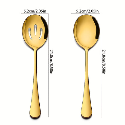 4/6/8PCS Golden Serving Utensils, Serving Spoons, Slotted Spoons, Premium Stainless Steel Buffet Spoons for Events, Mirror Polished, Dishwasher Safe.