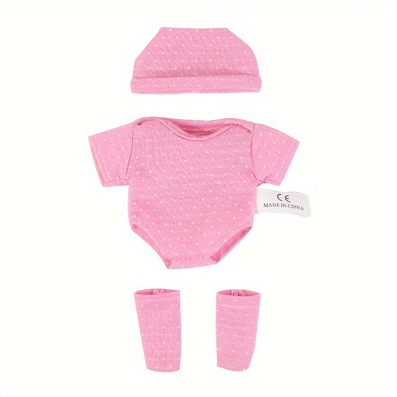 4 different styles of mini doll clothes for 7.8-inch dolls, suitable for reborn or baby dolls as toy accessories.