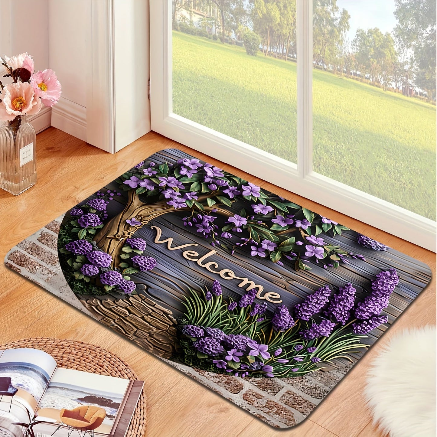 Inviting Lavender Door Mat with Non-Slip Features - Easy to Clean in Washing Machine, Suitable for Various Rooms including Living Room, Bedroom, and Bathroom - High-Quality Polyester for Long-Lasting Home Decor