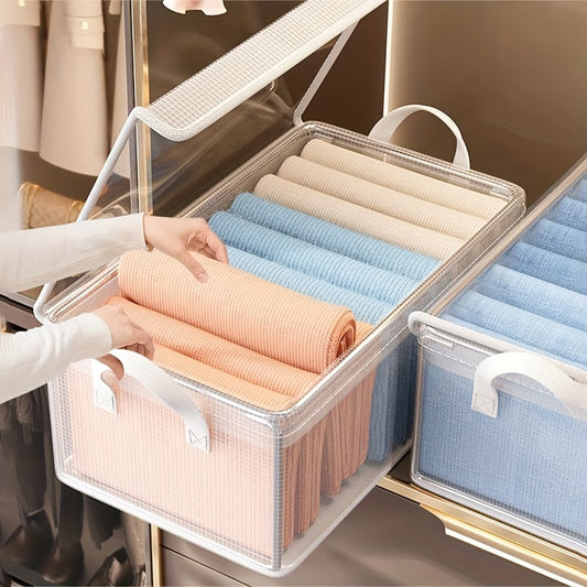 Large Foldable PVC Storage Box with Lid - Dustproof, Multi-Purpose Organizer for Clothes & Trousers, Perfect for Home and Dorm.