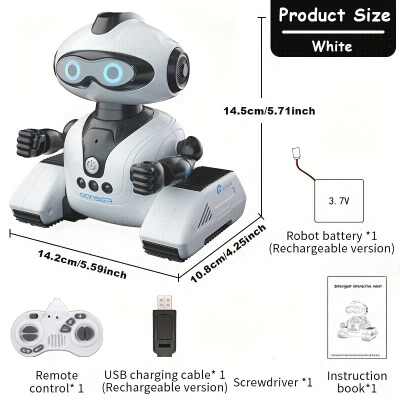 1 dona DIY interaktiv RC robot, ovozli dasturlash mumkin bo'lgan elektr harakatli figura, 360 daraja aylanish, harakatni tanish, USB orqali zaryadlanadigan, 2.4GHz simsiz, ABS materialidan tayyorlangan; bir