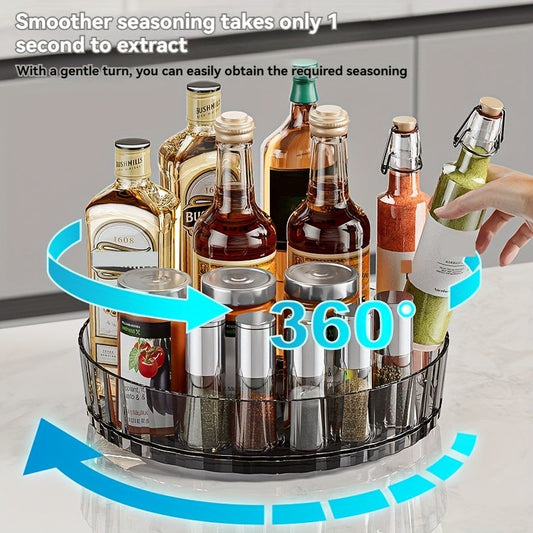 The Light Luxury Rotating Storage Rack features a Kitchen Turntable, a Transparent Spice Rack for Seasoning Bottles, and a Desktop Storage Box for the Living Room.