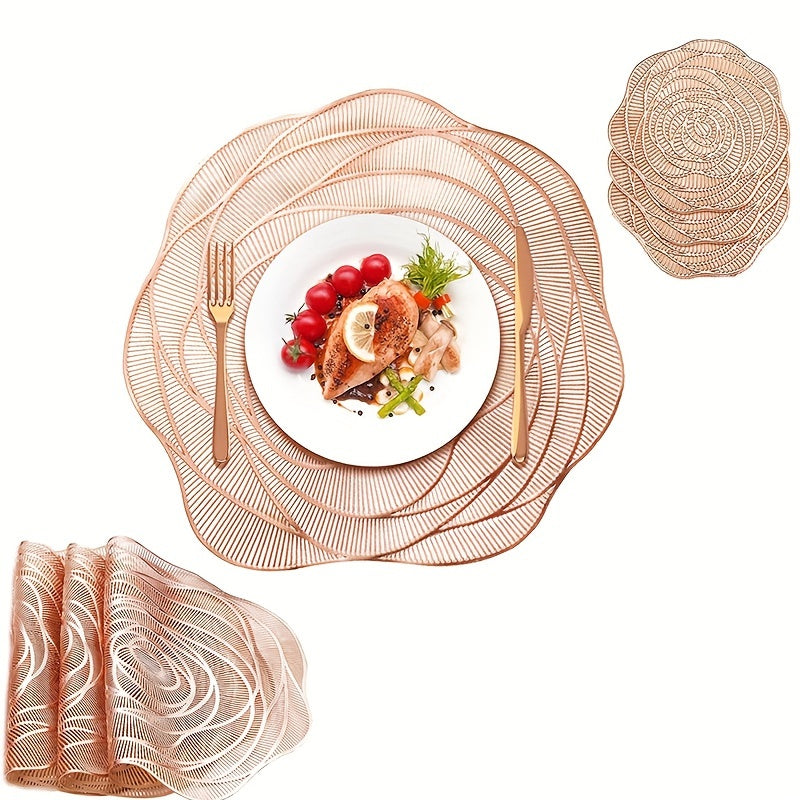 Valentine's Day Rose PVC Table Mats and Coasters Set of 2-12pcs, Washable, Non-slip, Heat-resistant, Decorations for Holiday, Wedding Parties.