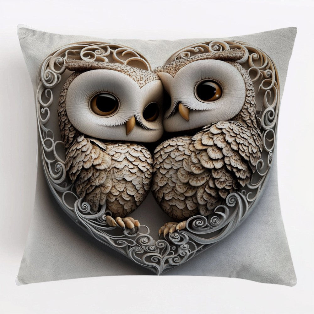 Adorable Owl Valentine's Day Pillow Cover - 45.72x45.72cm, Made of Sturdy Polyester, Easy Zip Closure, Machine Washable - Ideal for Decorating Indoors and Outdoors