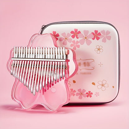 MINGYQOU Sakura Crystal Kalimba - Transparent Cherry Blossom Thumb Piano with 17 or 21 Keys, Acrylic Body, Case Included.