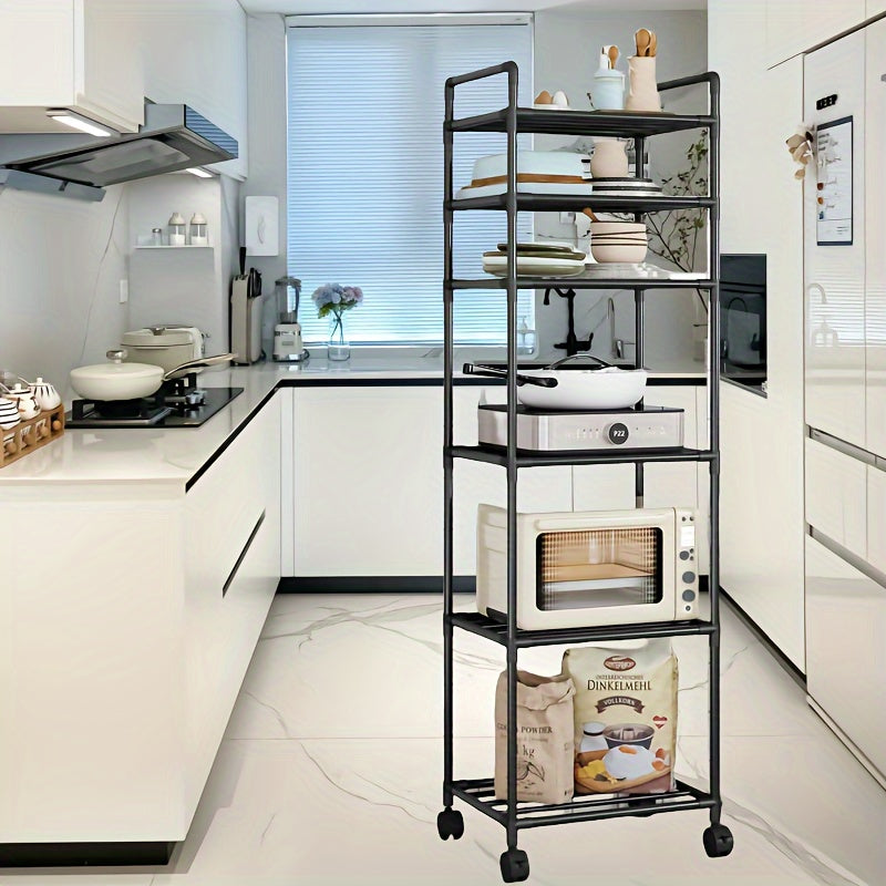 Multifunctional 6-Tier Metal Storage Cart on Wheels - Ideal for Organizing Kitchen, Bathroom, Living Room & Balcony