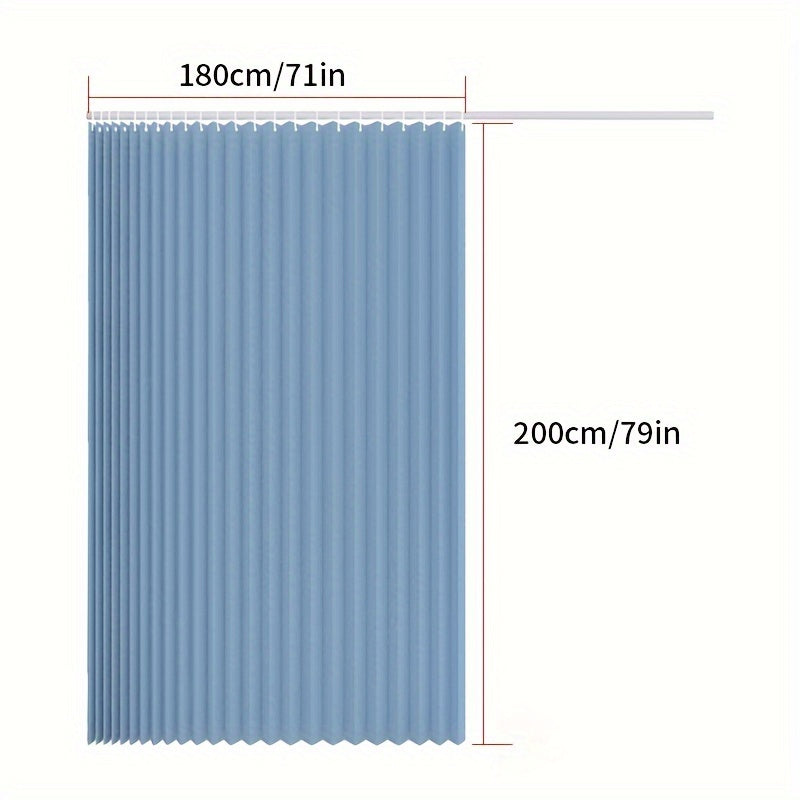 1pc Simple and Stylish Folding Shower Curtain, White Blue, Moisture-Resistant, 180.34cm*180.34cm/199.9cm