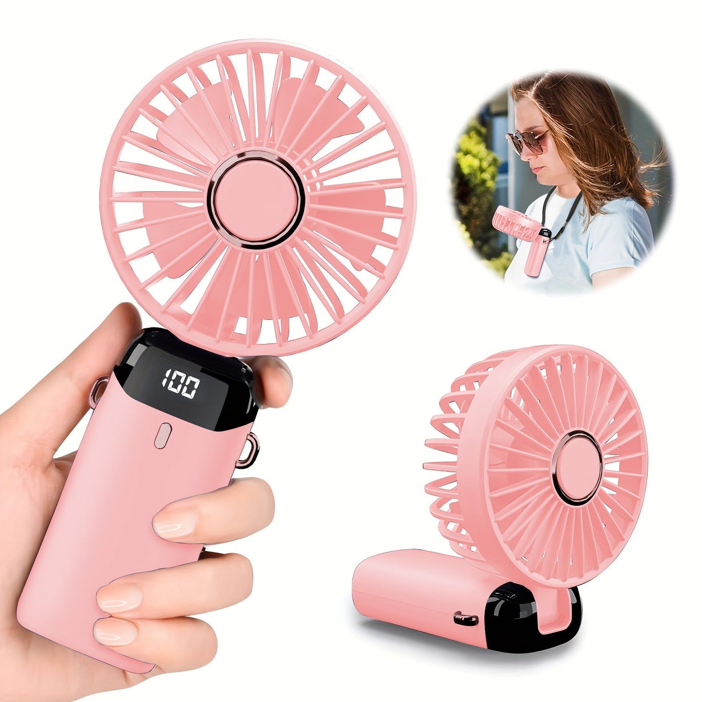 Compact USB Mini Fan with 5 Speeds and Battery Indicator - Great for Work, School, and Outdoor Adventures