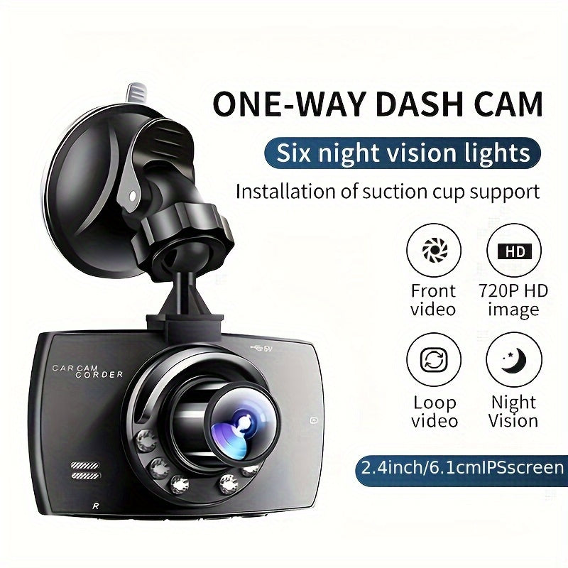 720P HD Car Dash Cam with 6.1cm IPS Display, Wide Angle, HDR, Anti-Shake Recording, One-Button Photo, Infrared Night Vision - Perfect for Cars