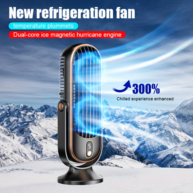 TENGQU Portable USB Desktop Fan - Dual Blade, 5-Speed Adjustable with 360° Rotation, Perfect for Home, Office, Travel, and Camping.