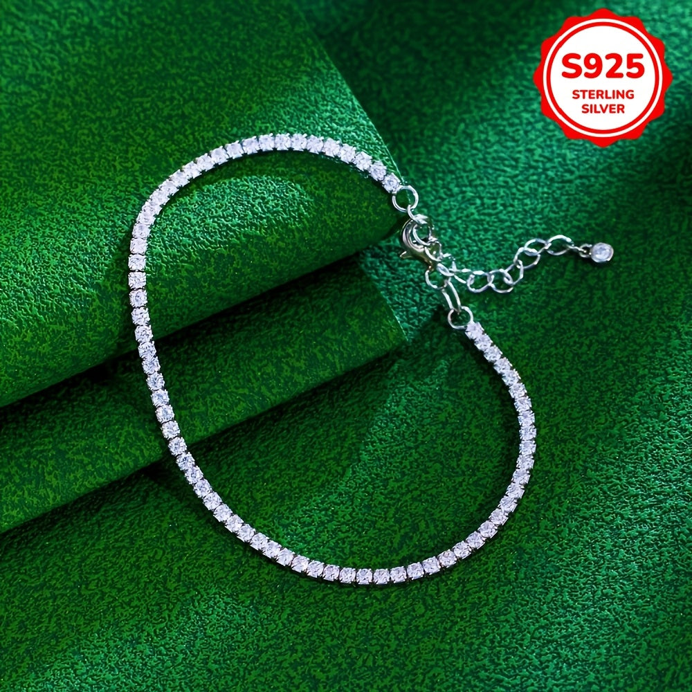 Stylish 925 Sterling Silver Tennis Chain Bracelet featuring Synthetic Cubic Zirconia, Adjustable 2MM/3MM, Hypoallergenic, Sparkling Iced Out Design, Perfect for Daily Wear and Gifting, Ideal Valentine's Day Jewelry for Women.