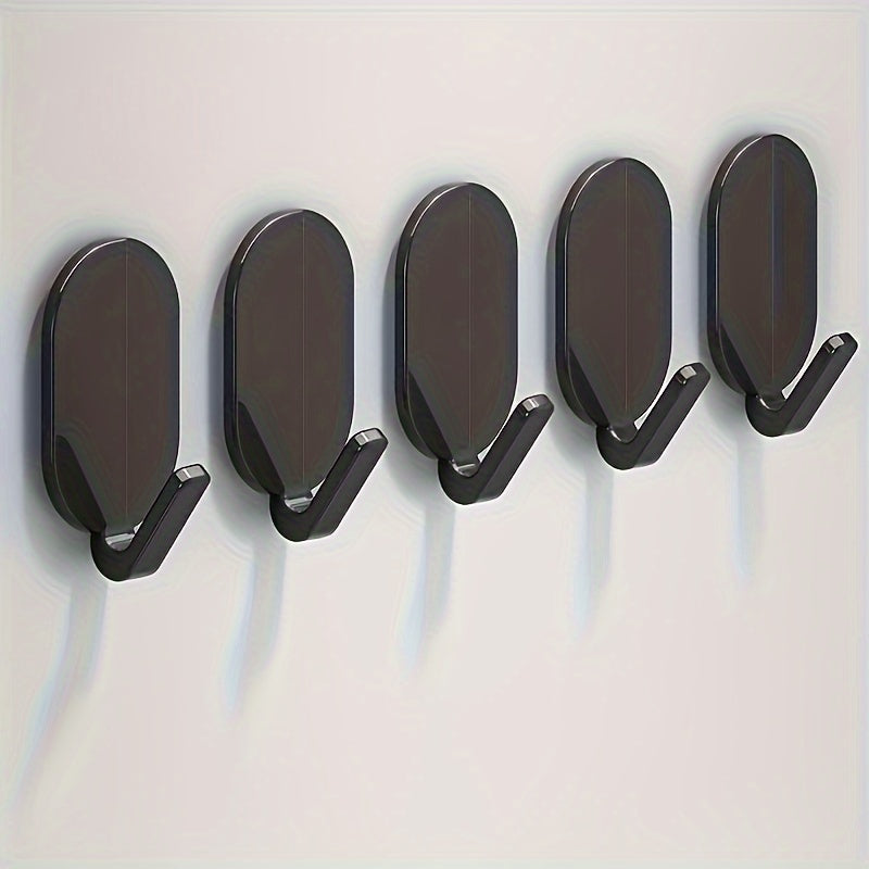 5 heavy-duty adhesive hooks for bathroom wall-mounting, great for towels and robes, easy installation without drilling.