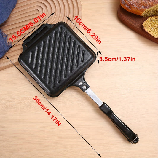 Non-stick, Detachable Double-Sided Cast Iron Grill Pan - Induction Compatible Sandwich Maker for Stovetop. Easy to Clean and Use Without Electricity.