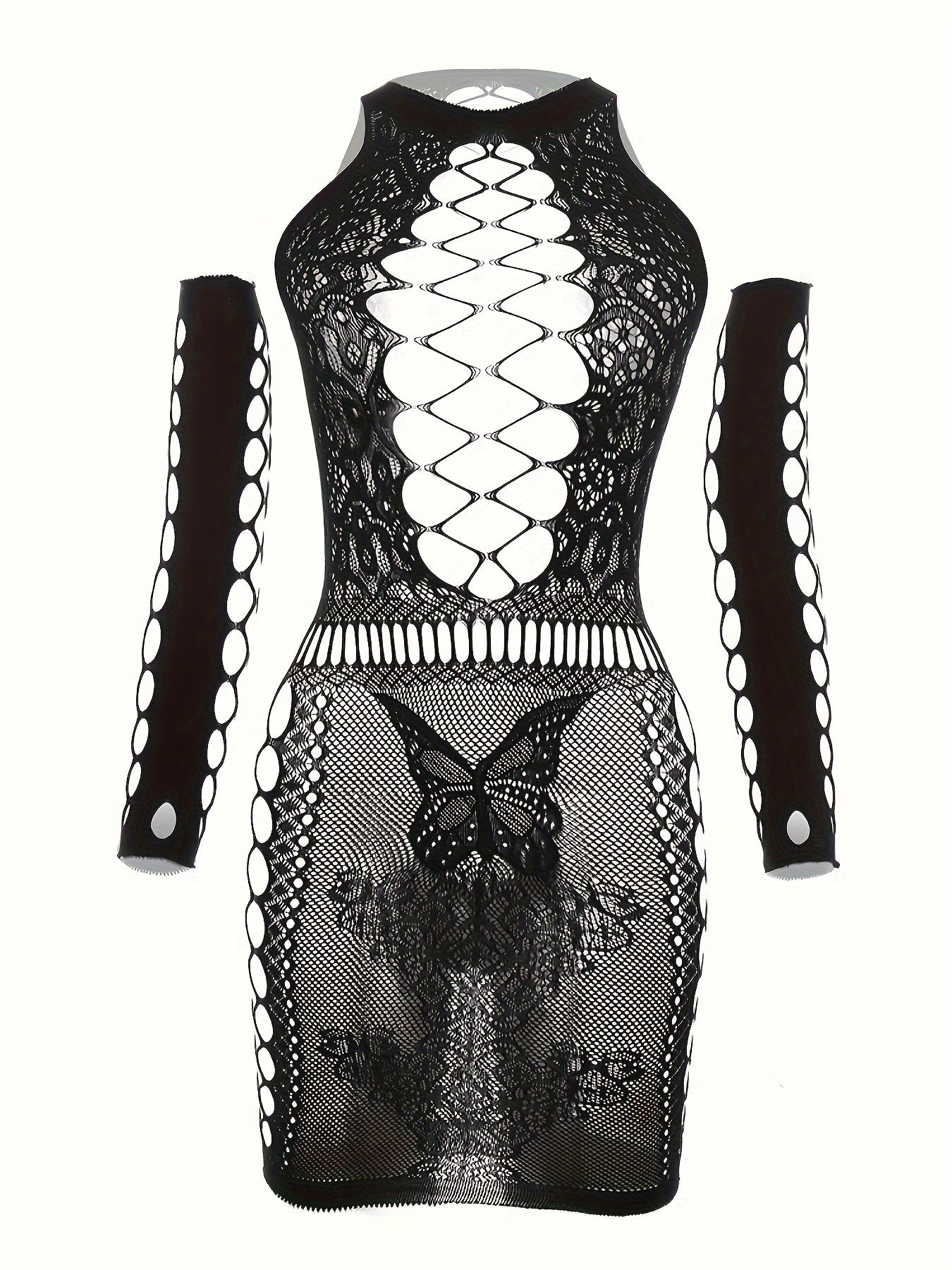 Four hot fishnet and bodycon dress pieces for women's sexy lingerie and underwear.