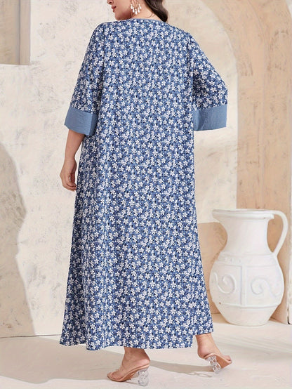 Floral print tie front dress, elegant maxi dress for spring & summer, plus size women's clothing