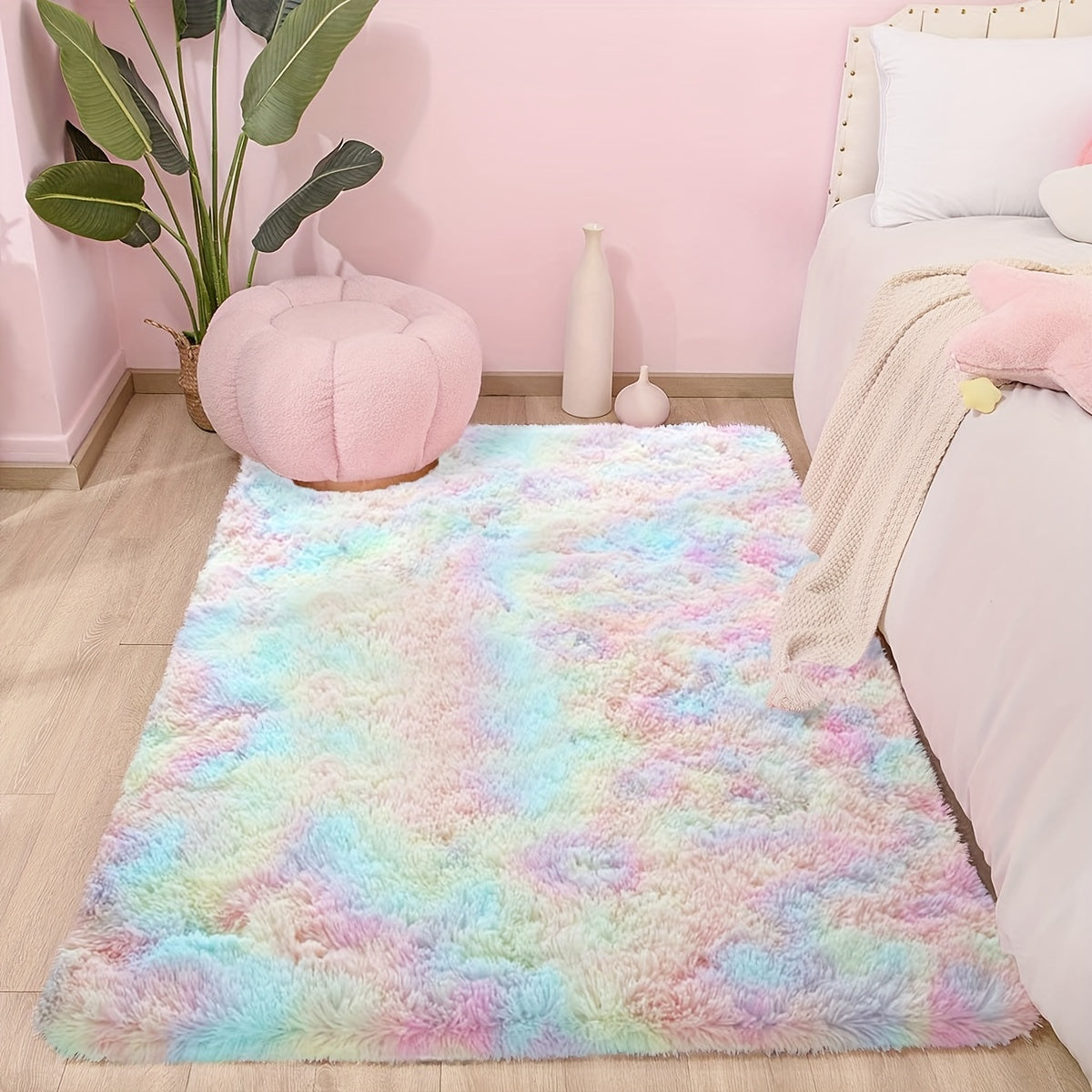 Soft, fluffy shag area rug perfect for living room or bedroom decor. This non-slip machine washable carpet adds luxury and coziness to any space.