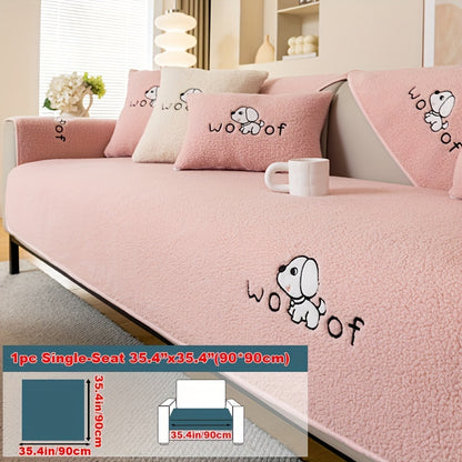 Soft Sherpa sofa cover, pet-friendly, non-slip, machine washable.