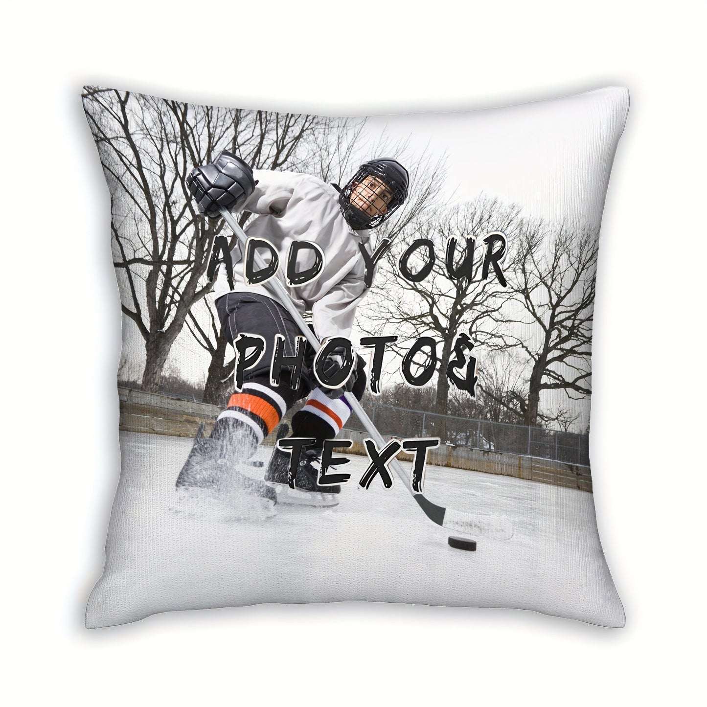 Personalized Ice Hockey Player Photo Pillow Cover, 45.72x45.72 cm, Soft Plush Pillow for Valentine's Day, Christmas, Thanksgiving, Anniversary, Single-Sided Design, Insert not included - Mixed Colors