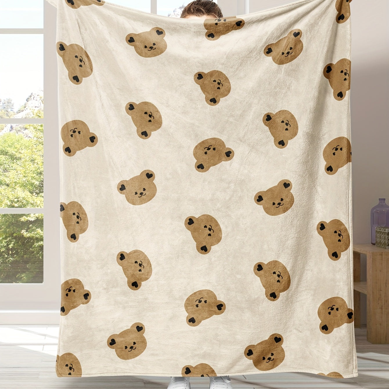 Soft and cozy 1pc Cartoon Bear Print Flannel Blanket perfect for travel, sofa, bed, office, and home decor. Ideal as a birthday or holiday gift for adults, suitable for use all season long.