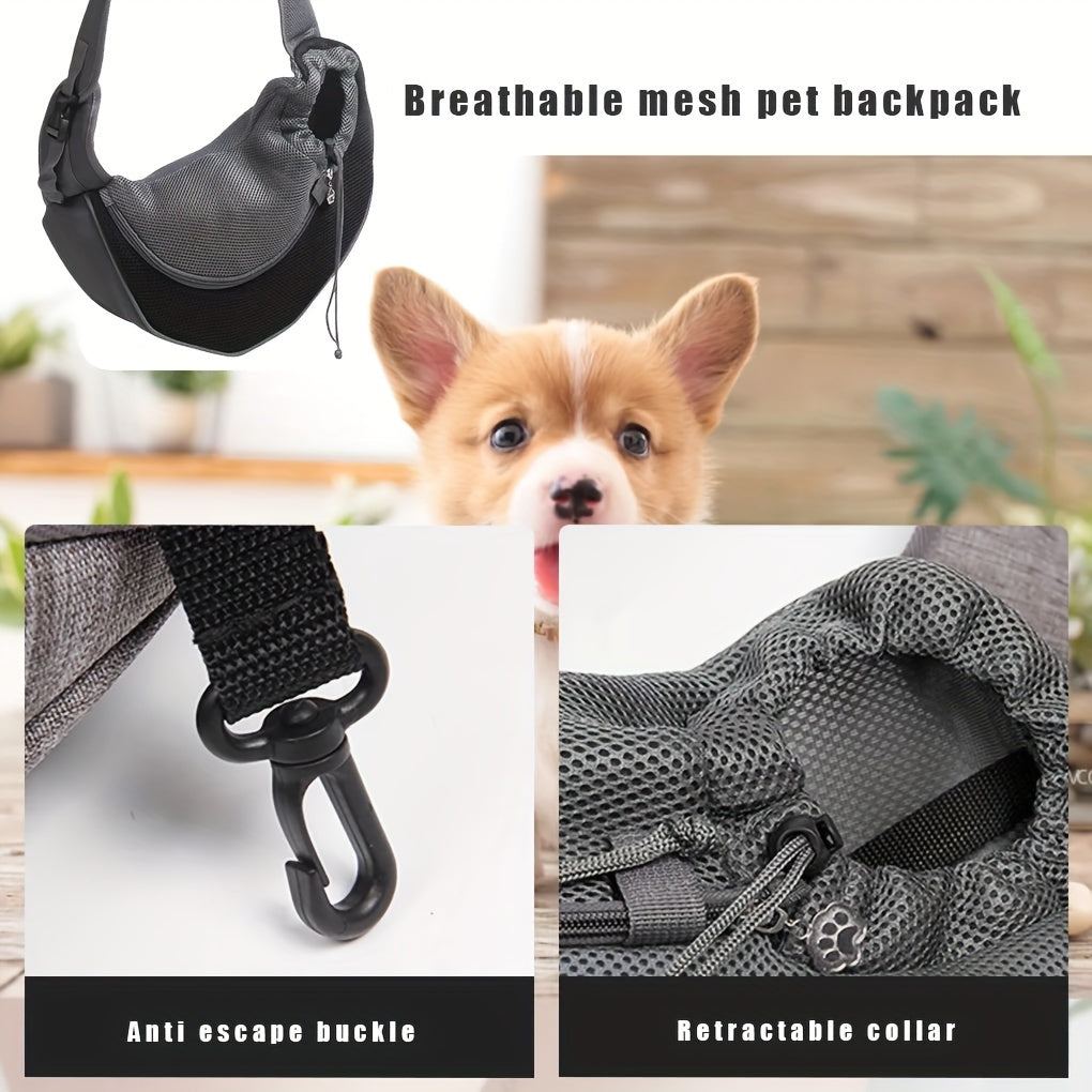 Stylish pet shoulder bag for small and medium dogs and cats, breathable mesh, portable.