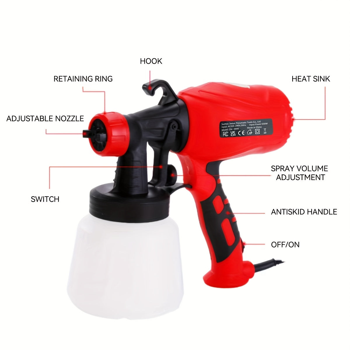 HVLP Spray Gun with 2 nozzles and 3 application patterns for furniture and more.