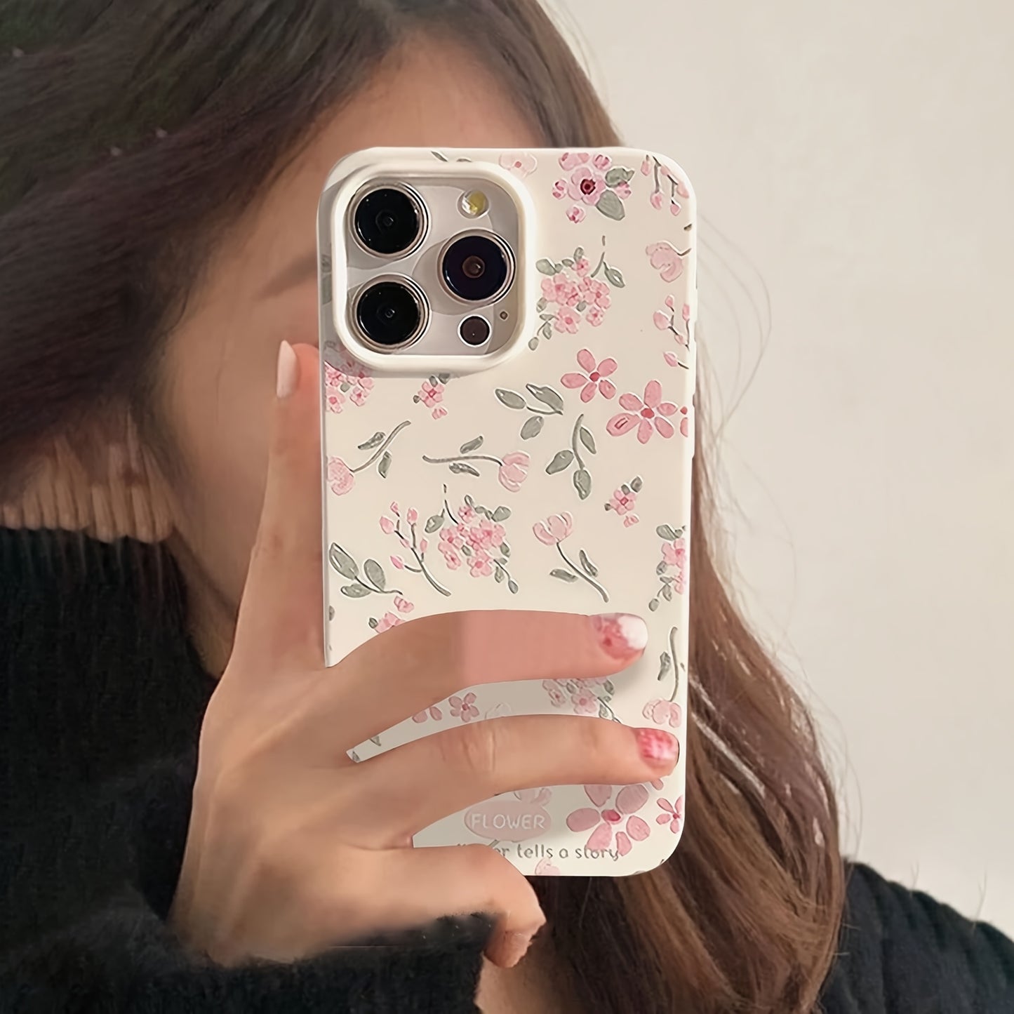 Green leaf pink flower frosted phone case for Apple models, anti-fall with full package protection for various iPhone models.