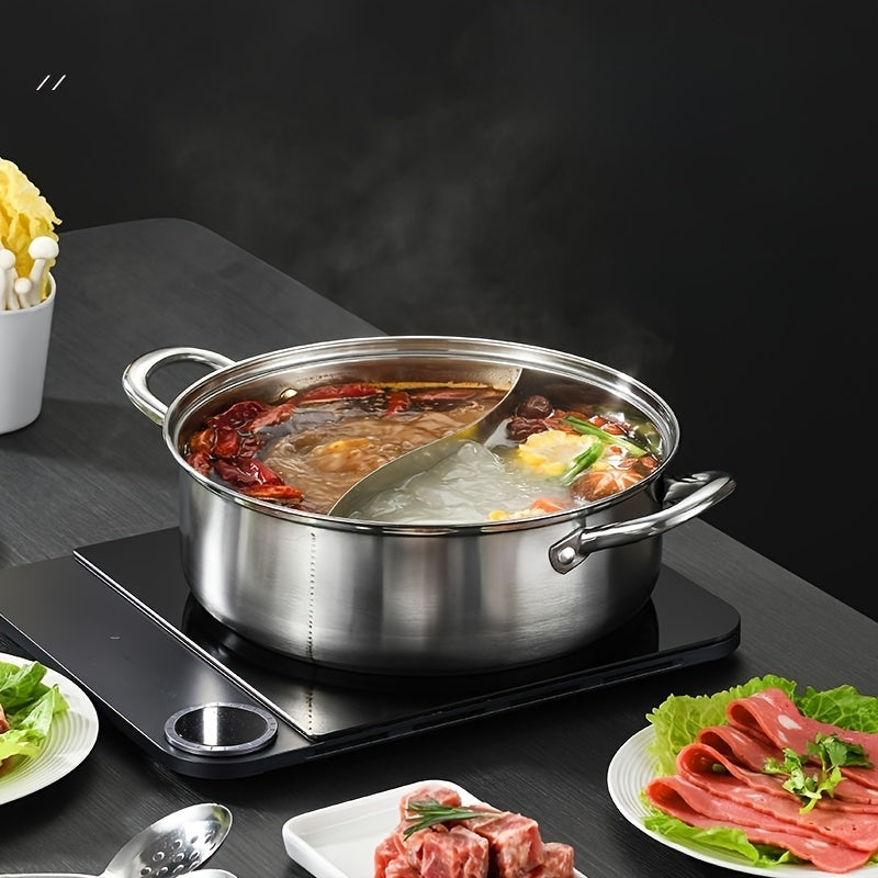 1 piece of Soup Pot Yuanyang Pot, made from extra-thick stainless steel for domestic use with a large capacity for hot pot or shabu shabu. Suitable for use on an electromagnetic furnace or gas furnace, this pot is versatile and suitable for general