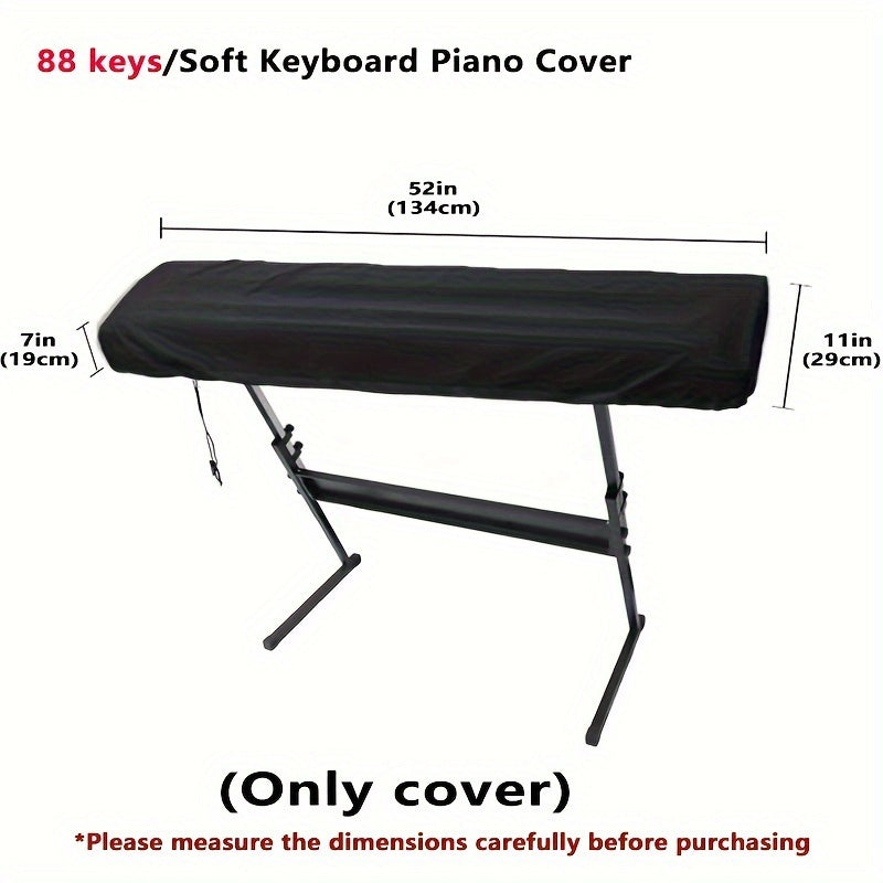 Black Stretchable Keyboard Dust Cover for Electric Pianos - Made of Polyester Fabric, Features Drawstring Closure, Compatible with 61/88 Key Digital Pianos, Not Waterproof