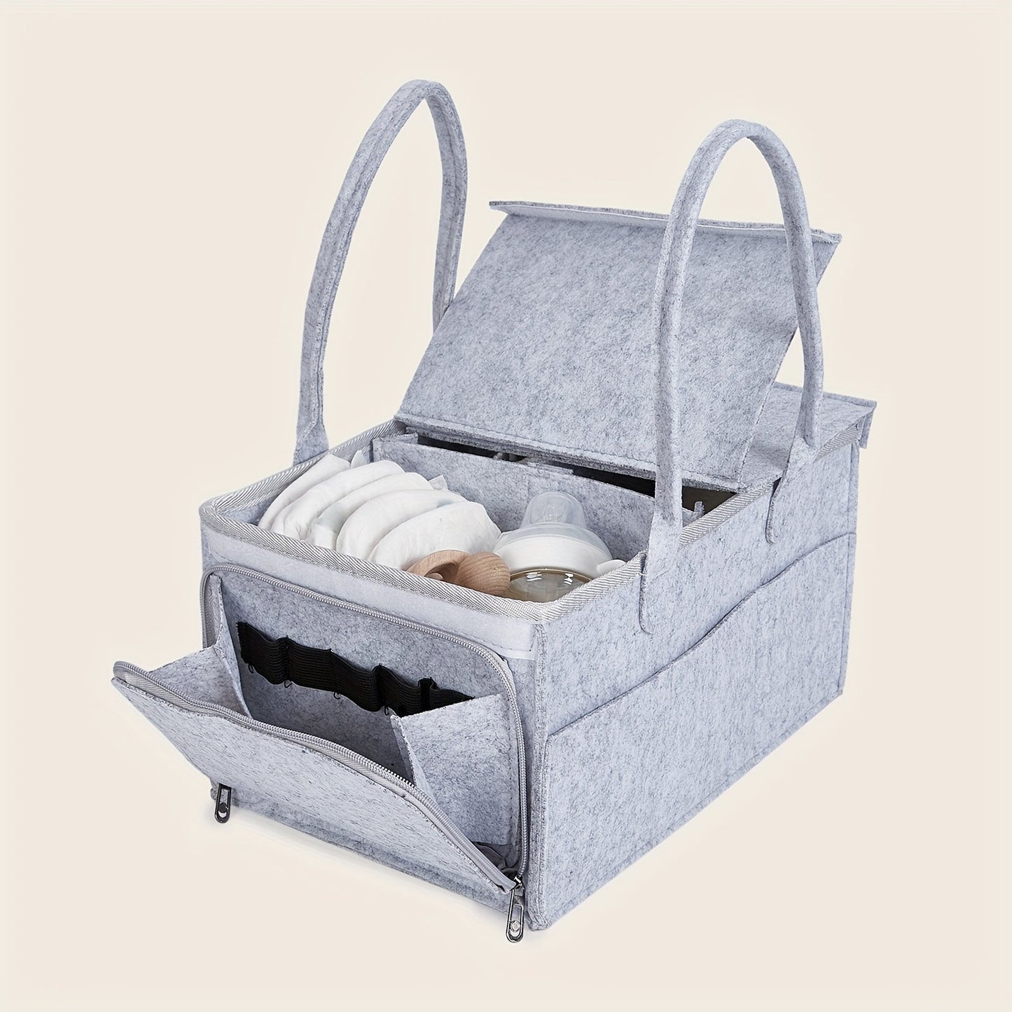 Foldable Diaper Storage Bag in Light Grey with Flap, Mommy Handbag