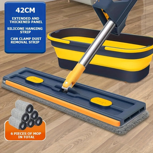 Introducing the 2024 Enhanced Dust Cleaning Mop Kit, complete with 6 Ultra-Fine Microfiber Pads. This stainless steel Wet and Dry Flat Mop boasts a Rotating Head and Hands-Free System. Perfect for cleaning floors in your Home, Kitchen, Bedroom, Bathroom