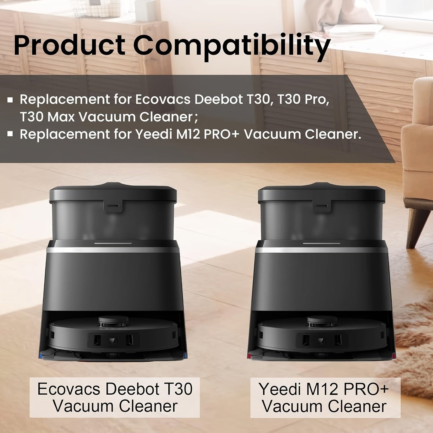 High-quality vacuum dust bags specially designed for Yeedi M12 PRO+ & Ecovacs Deebot T30 Pro/T30 Max - Includes compatible replacement filters, made from non-woven fabric to effectively capture fine dust and large debris, perfect for all your home