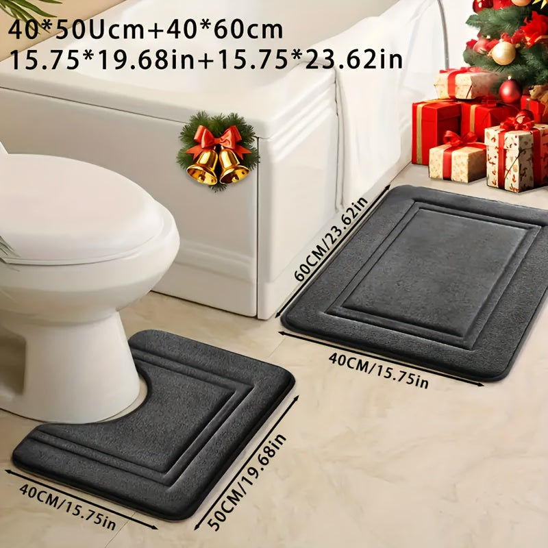 Two coral fleece bath mats, absorbent and non-slip, made from soft polyester knit fabric, 530gsm, 1.3cm thick, suitable for tub, shower, and bathroom decor.