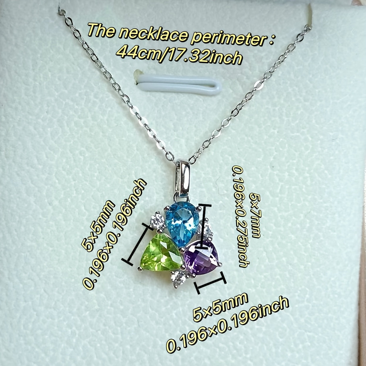 Handcrafted Tri-Color Gemstone Necklace featuring Topaz, Peridot, and Amethyst - 925 Sterling Silver, Birthstone Jewelry for November, No Plating, Ideal for Valentine's Day Gifts and Special Occasions, Suitable for All Seasons.