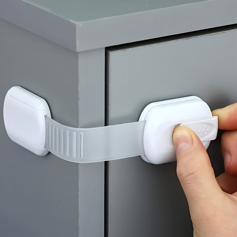 Child safety is a top priority with our 10-Pack Adjustable Cabinet Locks & Straps. Made from Phthalate-Free White Plastic, these multipurpose locks are perfect for baby proofing drawers without the need for drilling. Suitable for ages 14 and up, these