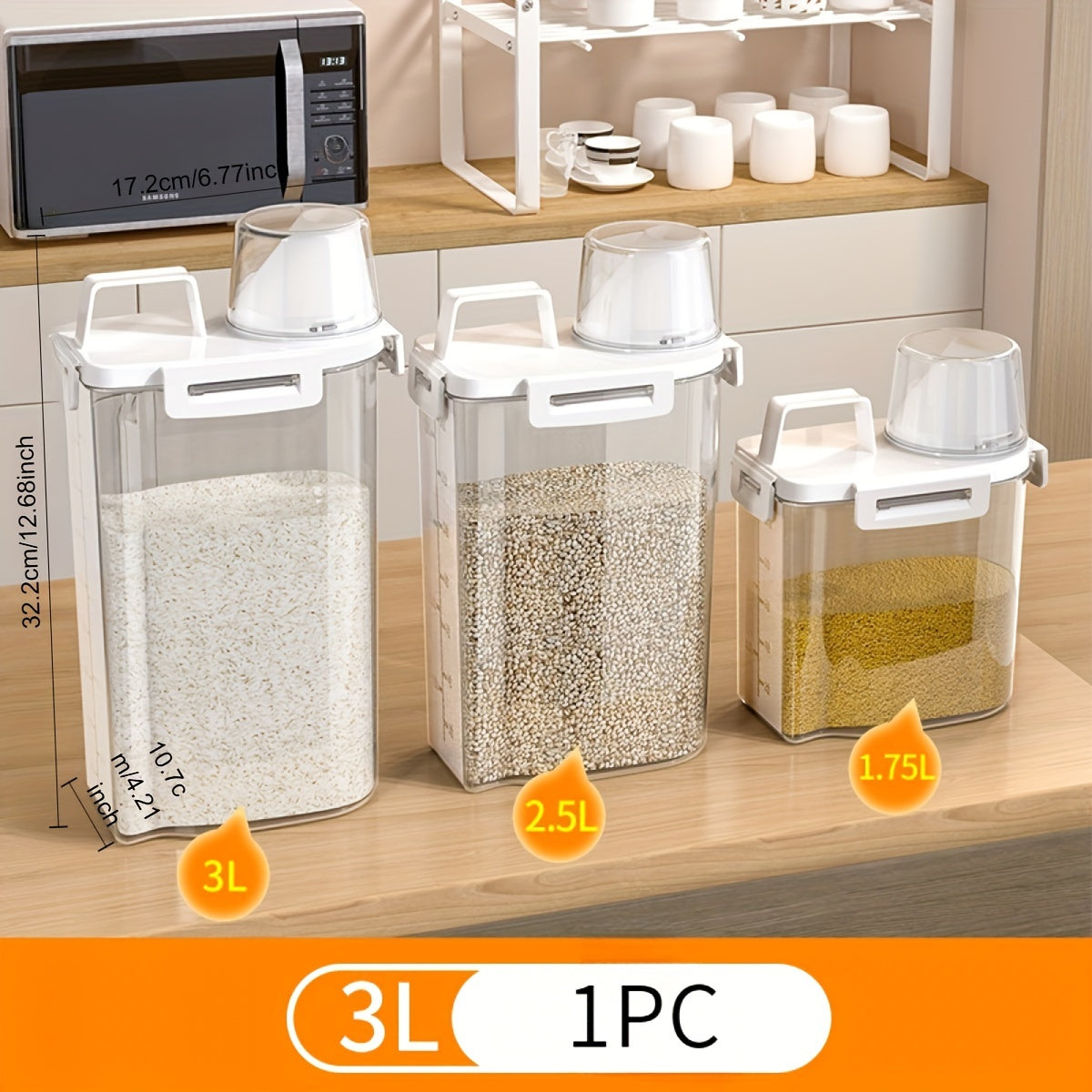 Leak-proof food storage container designed for storing grains, nuts, flour, and rice. This reusable square plastic organizer features a convenient flip lid, making it the perfect kitchen accessory for autumn.