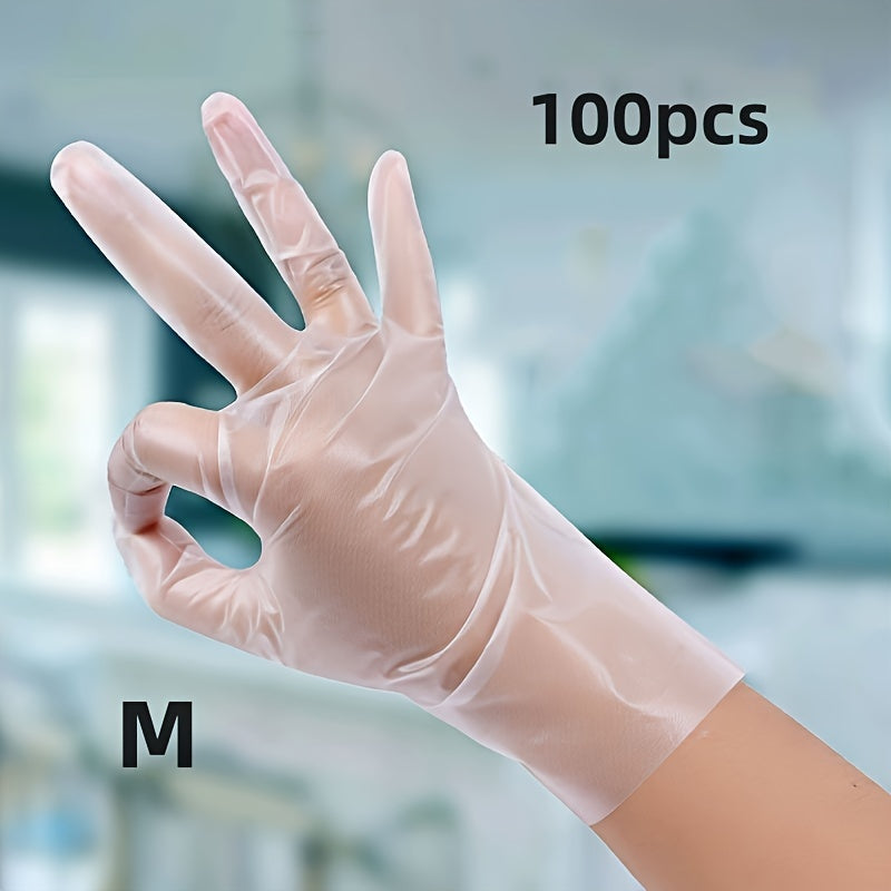 100pcs Premium TPE Disposable Gloves - Clear, Thick, Durable, Powder-Free, Anti-Static - Ideal for Cleaning, Beauty Salons, Pet Care, Household Cleaning.