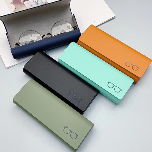 Portable eyeglass case holder with a solid, hard fashion design for storing and protecting sunglasses and reading glasses.