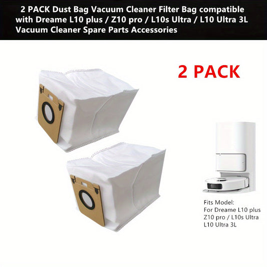 Two pieces of high-efficiency dust bags designed for use with Dreame L10 Plus, Z10 Pro, L10s Ultra, and L10 Ultra 3L vacuum cleaners. Made of durable non-woven fabric, these filter bags are essential spare parts and accessories for maintaining optimal