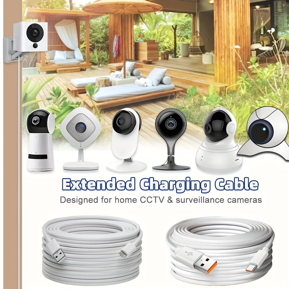 5-10m Security Camera Power Cable, White, Ideal for Outdoor Surveillance, No Battery Needed