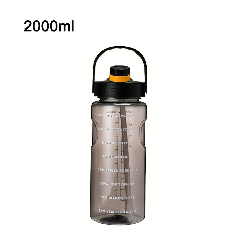 Durable, large capacity portable water bottle with straw for outdoor activities and travel.