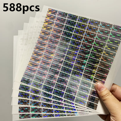 273/588 Tamper Evident Hologram Seals with Unique Serial Numbers, Genuine Labels, Adhesive PET, Rectangle, Gloss Finish, English Text, Single Use, 20x10mm