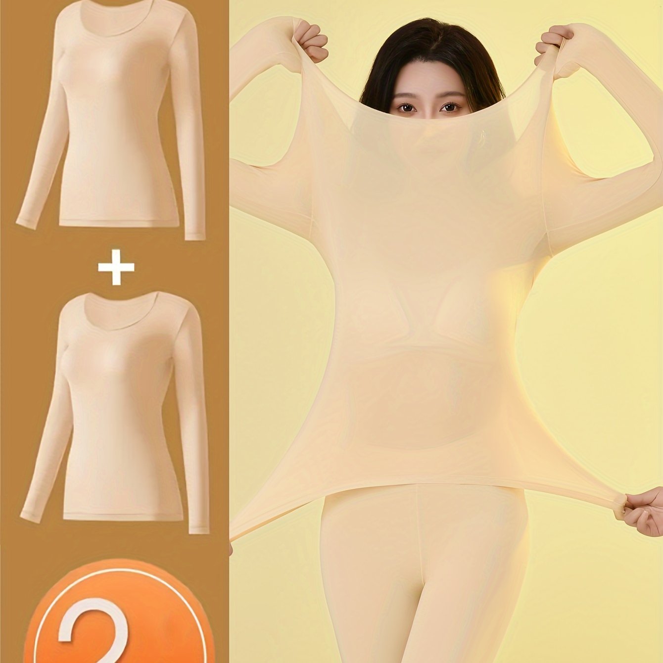 2-piece seamless warm long sleeve shapewear set for women, perfect for autumn.