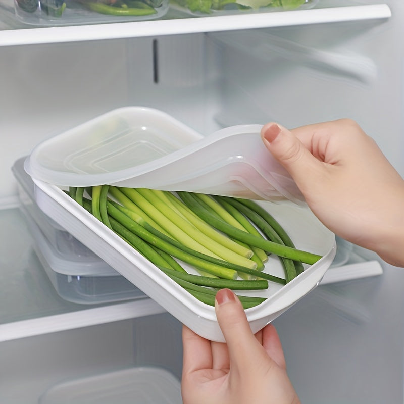 Essential kitchen organization: Multi-size plastic food storage container with soft lid, microwave and freezer safe. Ideal for storing meat, fruits, and vegetables.